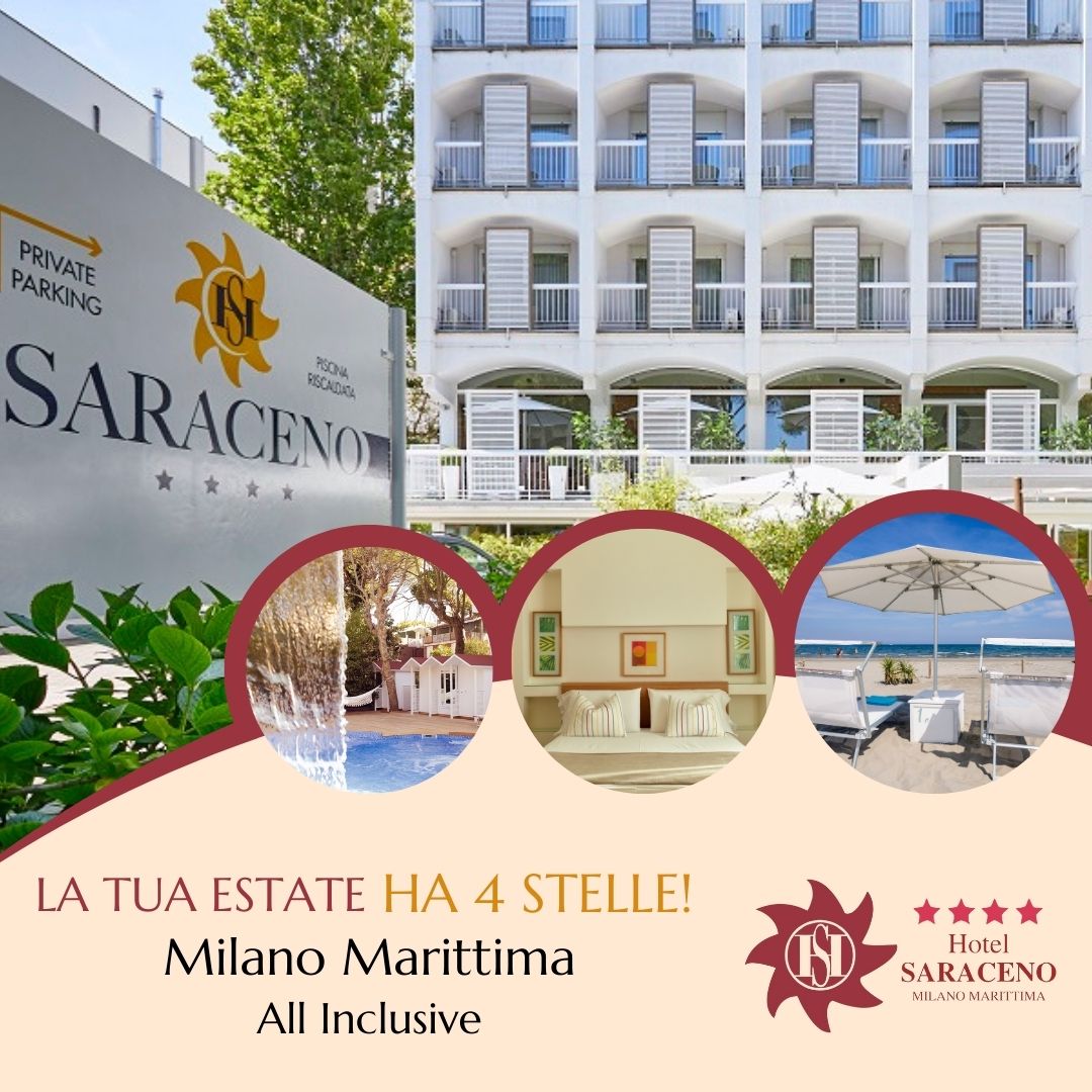 hotel saraceno 4 stelle a milano marittima in pensione completa in centro sul mare con spiaggia privata parcheggio privato e piscina riscaldata